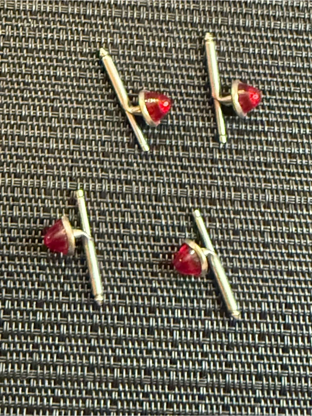 Vintage Red Cabochon Tuxedo Shirt Studs Set of 4 Silver Tone Formal Menswear